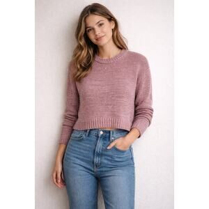 Madewell Cropped Marled Pink Knit Sweater XXS Cotton Blend Crewneck